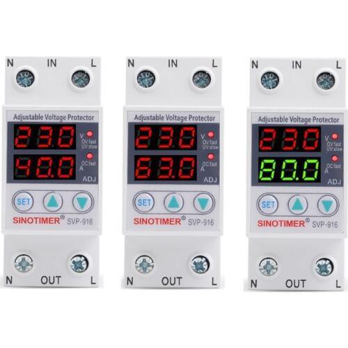 SVP916 Adjustable Voltage Surge Protector Relay 220V 40/63/80A Dual Display Home