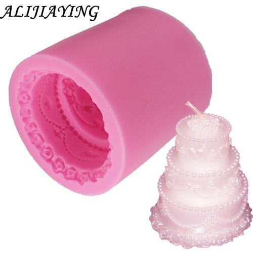 1Pcs 3D 3 Layer Cake Candle Mold Party wedding cake decorating tools DIY fondant silicone mold handmade soap mold D0316