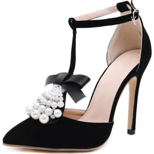 CJDLY Summer Women Pumps pearl Female Heel On Pointed Toe Shoes Thin High Heels Ladies Banquet Spring Shoes Butterfly-knot