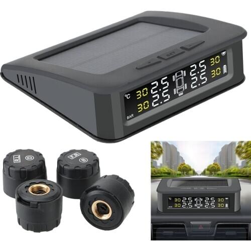 Smart TPMS Car 5 Tire sensors Pressure Alarm Monitor System Display Solar Charge Pressure Control Warning with Externa Sensors
