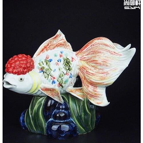 Shiwan doll ceramic animal articles Lucky fish gate dining room decoration master craft boutique gifts