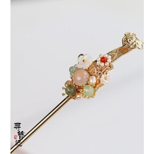 Vintage handmadel bead Jade Ruyi Hairpin stick bun accessories up do Headwear for kimono hanfu COSPLAY XZ