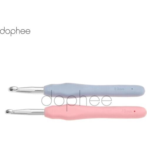 Dopee 1pc 7mm/8mm Crochet Hooks Thick Head Knitting Needles Light Color TPR Handle Hook Knitting Needles DIY Crafts