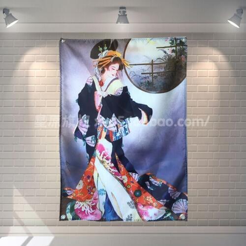 Japanese Ukiyo-e Geisha Poster Banners Bar Cafe Hotel Theme Wall Decoration Hanging Art Waterproof Cloth Polyester Fabric Flags