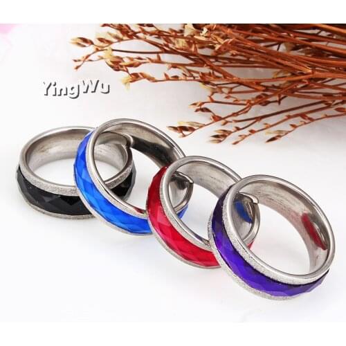 Yingwu 8MM Crystal Titanium Steel Classic Stainless Steel Screw Rings Wedding Colorful Ring for Women Men 20pcs Lot