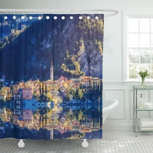 Aerial View in Sunries of The Village Lake Como Shower Curtain Waterproof Polyester Fabric 60 x 72 Inches Set with Hooks