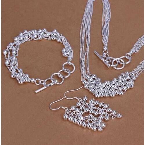 Factory price top quality jewelry silver plated grape style jewelry sets silver necklace bracelet earring freeshipping SMTS137