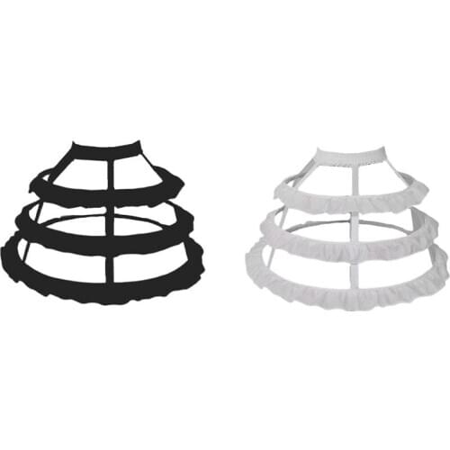 Women 3-Hoop Petticoat Skirt Hollow Out Ruffles Japanese Lolita Dress Pannier Bird Cage Wedding Cosplay Crinoline Underskirt