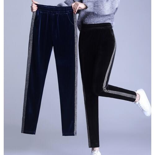 OUMENGKA Plus Size S-5xl Women Pant Winter 2021 Korean Double Thick Velvet Harem pants Elastic Waist casual Ladies' Trousers