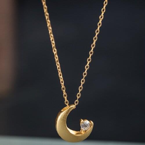 925 Silver Plated Real Gold Necklace Female 2021 New Fashion Ins Cold Wind Temperament Crescent Zircon Pendant Jewelry