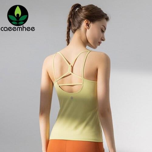 CAEEMHEE Beauty Cross Back Yoga Vest Fitness Sports Tank Tops Soft Breathable Stretchy Slim Fit Workout Tops with Removable Pads