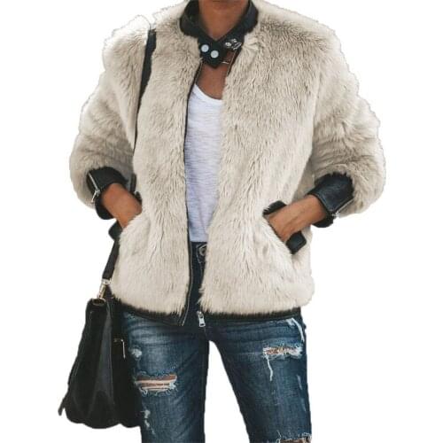Faux Fur Winter O-Neck Zipper Slim Fur Jacket Woman Parkas Winter Coat Women Fur Coat Abrigos Mujer Invierno Furry Womens Coat