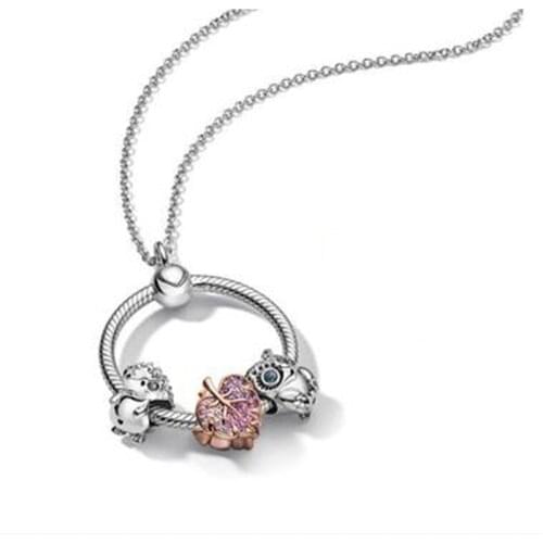 100% 925 Sterling Silver Rose Gold Leaf Beads With O-shaped Pendant Pan necklace Is The Most Popular Gift For Christmas gift