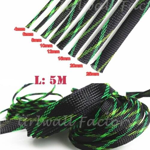 5M/10M Insulation 2/4/6/8/10/12/15/20/25mm Braided Sleeving Tight PET Expandable Cable Sleeves Wire Gland Cables Protection