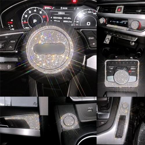 Car Styling Diamond Interior Decoration Central Control Multimedia Knob Cover Trim Stickers for A4L 2019-2021 Auto Style