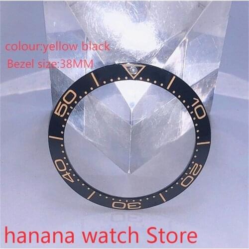 BLIGER New high quality 38mm yellow black watch bezel, glass pearl ceramic watch bezel for 40mm self-winding mens watch
