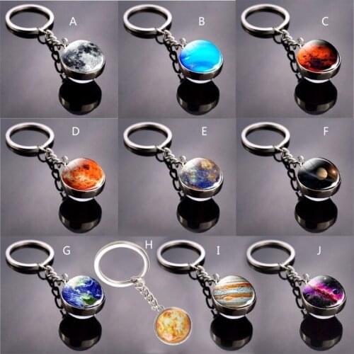 Double Sided Solar System Planet Keyring Nebula Space Keychain Glass Ball Car K