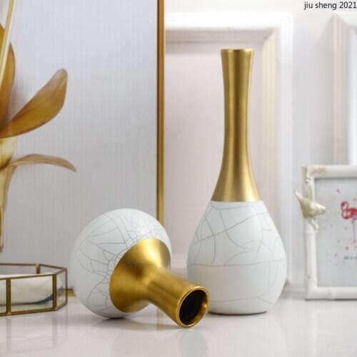 European-style Ceramic Gold Vase Small Mouth Crack Flower Arrangement Decoration Living Room Table Flower Craft Decoration Vase