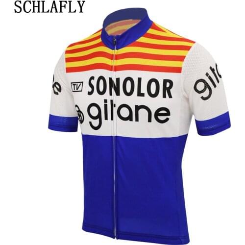 Blue white yellow classic cycling jersey short sleeve summer bike wear jersey road jersey cycling clothing schlafly cycling top