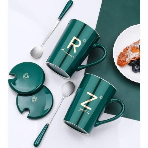 Mugs Coffee Cups Coffee Mug Set Ceramics Cups with Lids English Capital Letters Printed Cup Mug