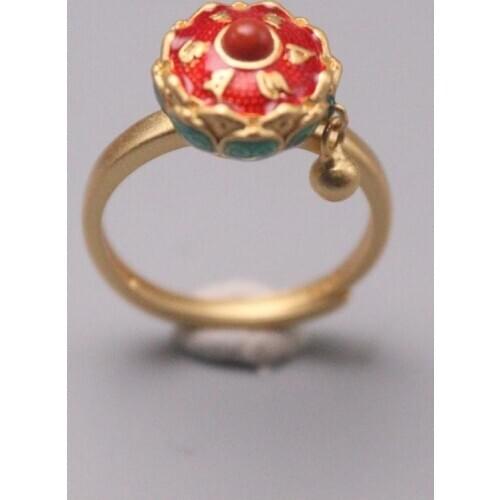 New Pure Solid 925 Sterling Silver Ring The Widest 10mm Overgild Six-word Mantra Lotus Prayer Wheel Ring US Size 5-10