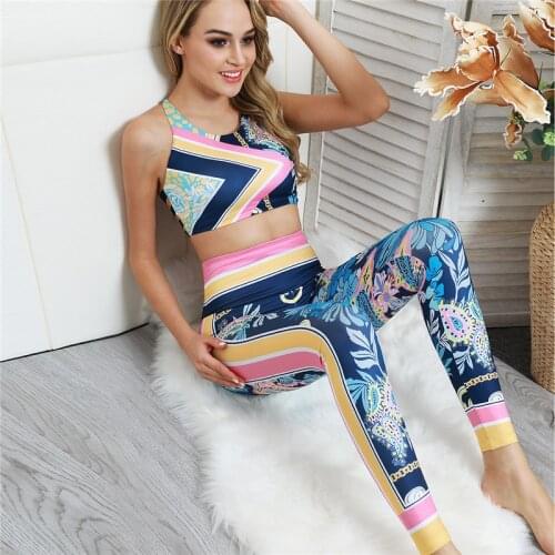 Yoga Set For Fitness Woman Cartoon pattern Fitness Wear 2 Piece Suits Slimming Sportswear Gym Clothes Suit For Yoga Female