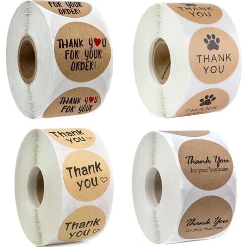 Round Adhesive Customizable Black 1 Inc Per Roll Thankyou Paper Floral Gold Label Thanks Custom Stickers Thank You Sticker