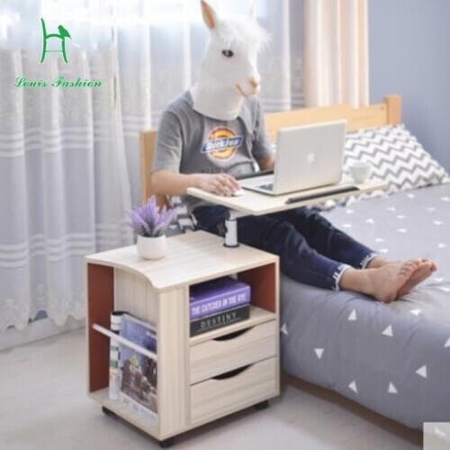 Louis Fashion Mobile Notebook Computer Desk Bedside Table Liftable with Book Magazine Shelf