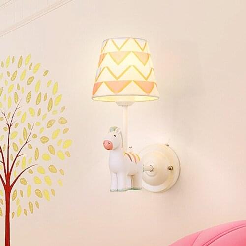 Cartoon childrens wall lamp modern simple creative room lamp resin cute warm bedroom lamp living room fabric lamp