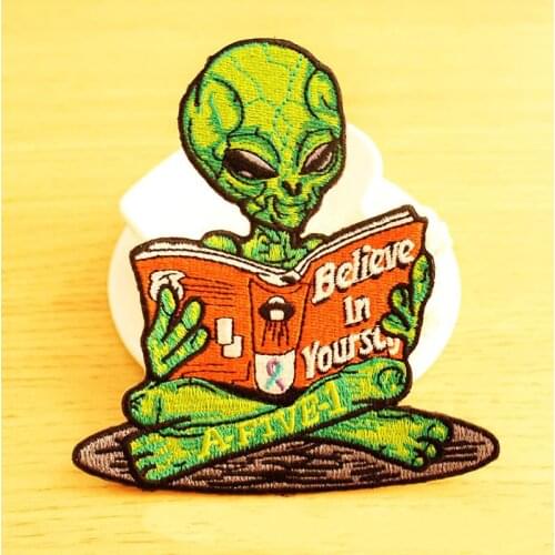 UFO Alien Patch Outer Space Patch Heat-adhesive Embroidered Patches For Clothing Iron On Patches On Clothes Stripe DIY Hook Loop