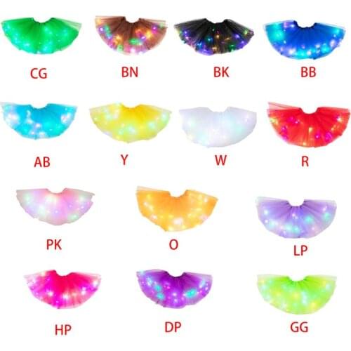 Women Girls Neon Colorful LED Ballet Dance Tutu Skirt Pleated Layered Tulle Light Up Luminous Short Dress Party Costume