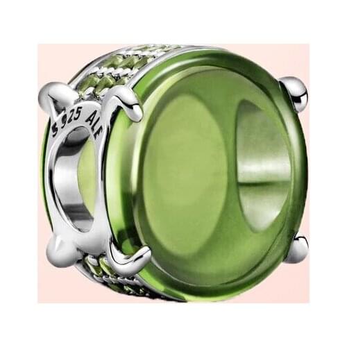 New 925 Sterling Silver Green Oval Cabochon Charm fit Original Pandola Bracelets 2021 Women DIY fine Jewelry Gifts Free Shipping
