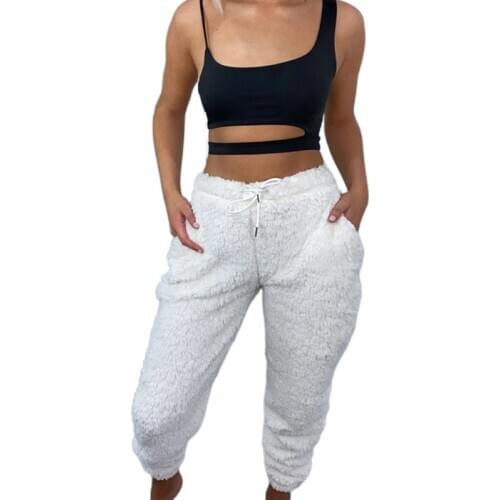 Autumn Winter Womens Plush Fluffy Pajama Pants Warm Fleece Lounge Pants Sleepwear Bottoms with Pockets