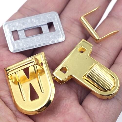 Gold Tone Metal Bag Clasp Handbag Press Push Closure Purse Tongue Lock Briefcase Spring Lock Leather Luggage Hardware 34x25mm