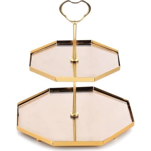 Press Honeycomb 2 Tier Cookie Holder Gold Color 15x20 cm Presentation Tray Aid Mubarak Decoration Ramadan Kareem