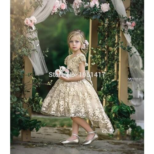 Girls Christmas Dress High Low Princess Flower Girls Dresses Lace Dress Birthday Gown Child Girl Pageant Dress