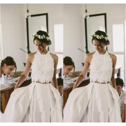 Vestido De Noiva New Bohemian Lace Satin Two Pieces Princess Wedding Dress Bridal dress Dance wedding gown a line