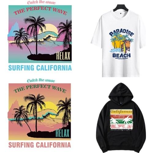 Coconut Tree Sunset Iron on Patches For DIY Heat Transfer Clothes T-shirt Thermal transfer stickers Decoration Printing