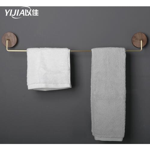 Toilet towel rack bathroom single towel bar rack kitchen towel rack hanger black walnut and Brass towel shelf