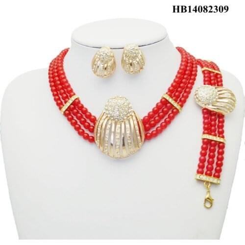 Yulaili Wholesale African Beads Jewelry Sets Women Party Nigerian Bridal Resin Necklace Bracelet Earrings Fashion Jewelery