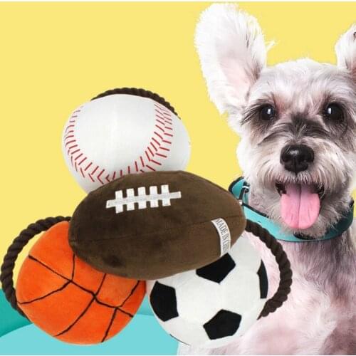 Funny Pets Toys Squeaky Puppy Dogs Pet Dog Toy Plush Sport Ball Throw Play With Rope Chew Toys Durable