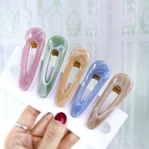 Korean Style Acrylic Hair Clip Hollow Geometric Water Drop Shape Duckbill Hairgrips Barrettes Marble Textured Printed Headwear
