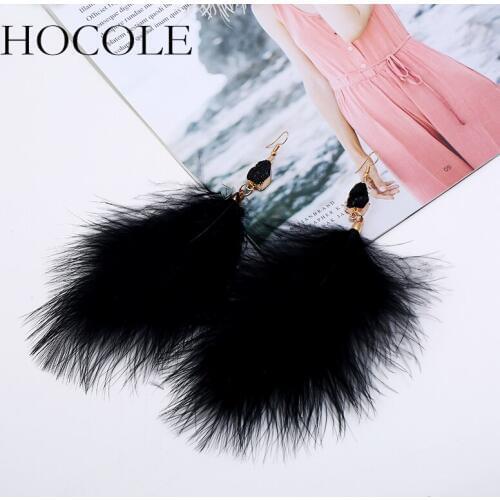 HOCOLE Bohemian Feather Long Earrings For Women Fashion Crystal Feather Dangle Drop Earrings Wedding Statement Jewelry Brincos