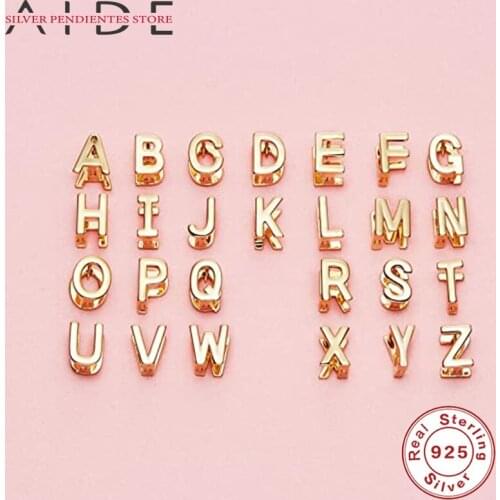 AIDE 925 Sterling Silver Initial 26 Letter Stud Earring 2021 Trend A-Z Glossy Mini Gold Earrings For Women Boucle D’oreille