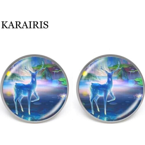 KARAIRIS Trendy Handmade Women Stud Earrings Vintage Deer Glass Cabochon Earrings for Girls Ear Jewelry Party Accessory
