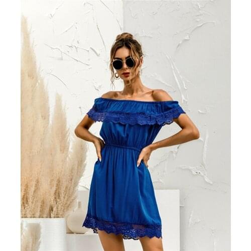 Women summer ruffled dress Solid off shoulder Slim A-line dress Fashion female summer mini dress