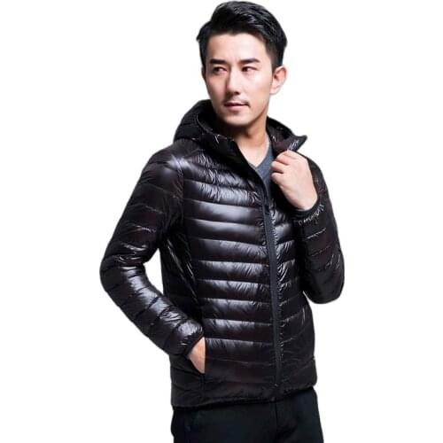 Winter Duck Down Jacket Men Feather with Hood Coat Slim Lightweight Down Jackets Puffer Padded Outwear 2021