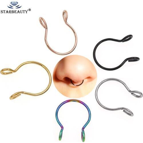 1Pc 5 Color Choice Non-Piercing Fake Septum Clicker Nose Ring Non Piercing Hanger Clip On Jewelry