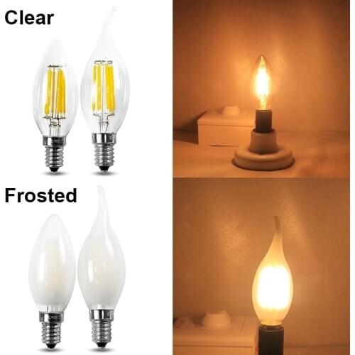 100pcs/lot LED Candle Bulb E14 E27 4W/6W C35 C35L Filament Lamp Warm/Cold White Edison Retro Chandelier Light