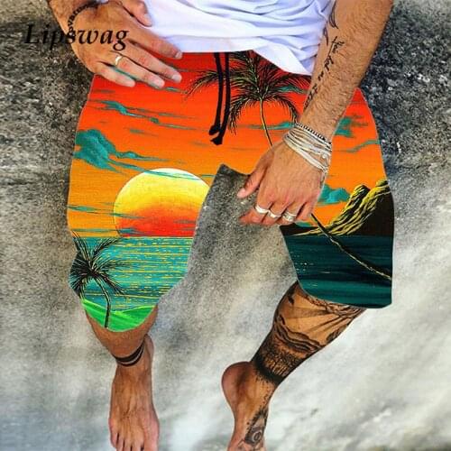 2021 Summer Fashion Casual Mens Shorts Fashion Mid Waist Drawstring Beach Style Short Pant For Men Vintage Printed Loose Shorts